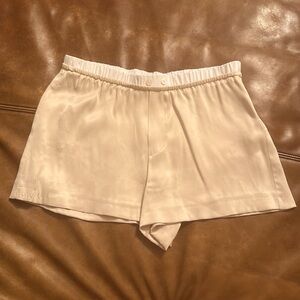 Zara Silk Shorts, Cream Silk with White Cotton Gathered Waistband, Size XS